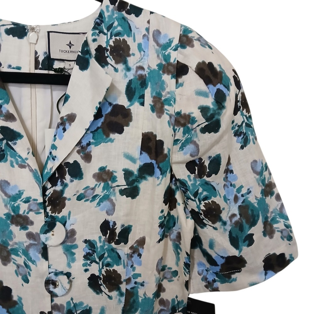 Tuckernuck Hadley Dress Small S Linen Floral Maxi Midi Budding Bluebell Button - Picture 7 of 16